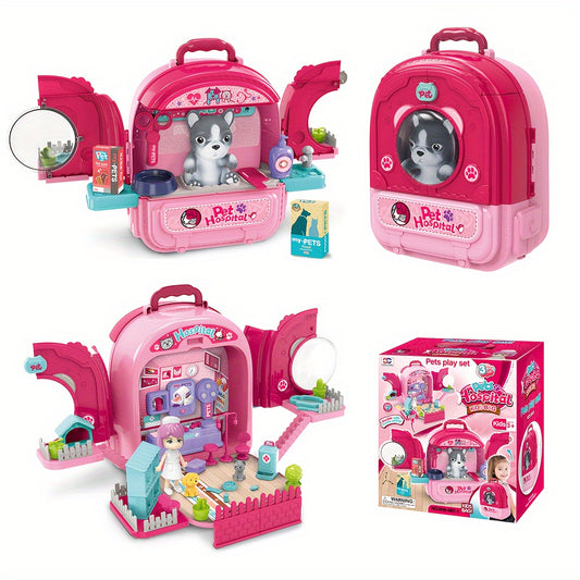 Pet Backpack Playset Boys Girls Bunny Kitten Role Playing Accessories