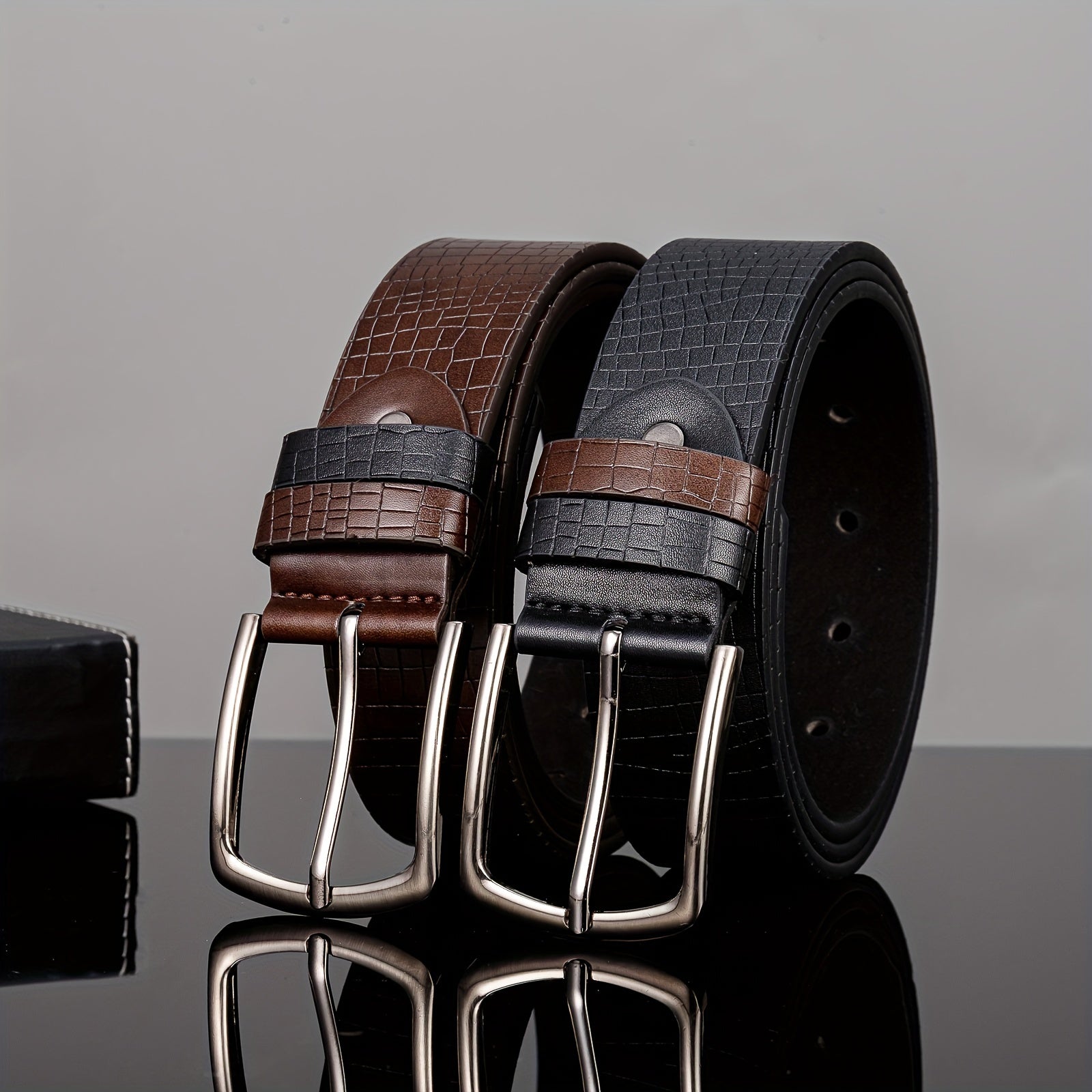 Men's Square Leather Circle Embossed Belt