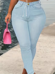 High Rise Skinny Jeans Solid High Stretch Denim Pants