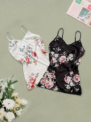 Floral Print Satin Nightdress Spaghetti Strap Sleep Dress Women's Sleepwear