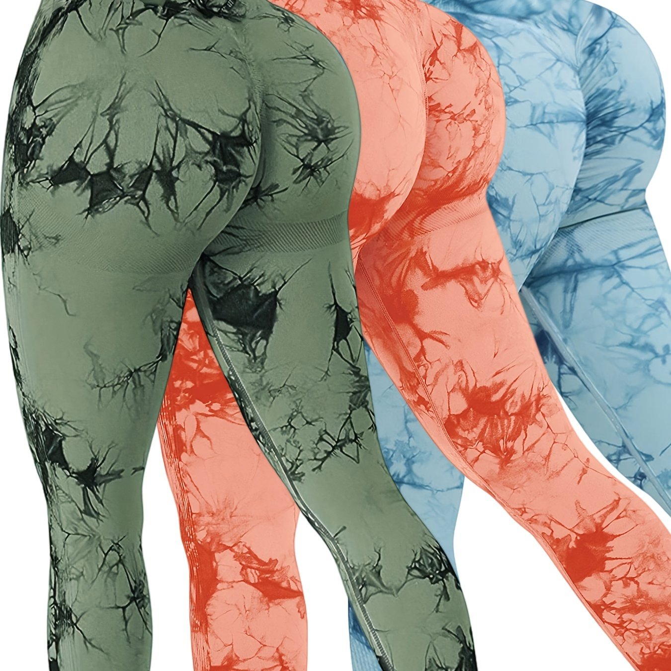 3pk Tie Dye High Waist Yoga Pants Scrunch Butt Leggings Women's Activewear