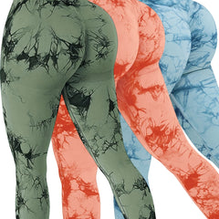 3pk Tie Dye High Waist Yoga Pants Scrunch Butt Leggings Women's Activewear