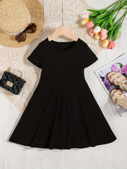 Girls Short Sleeve A-line Swing Skater Dress School Party Dress