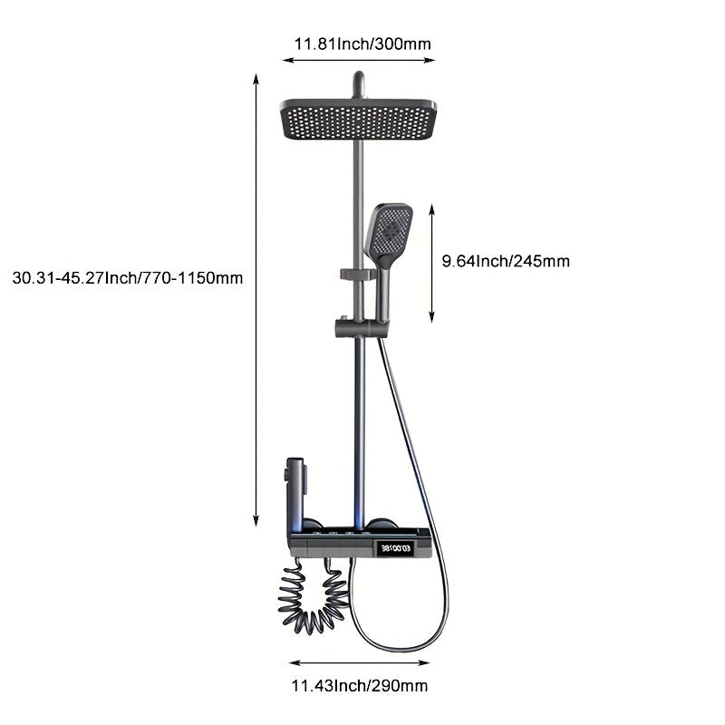 Grey LED Shower System Brass Faucet Set Wall Mount Rain Mixer Combo Set
