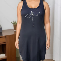 Dragonfly Print Round Neck Tank Sleep Dress