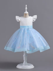 Girls Embroidered Mesh Princess Dress Fly Sleeve Tutu Skirt