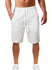 Breathable Striped Flat Front Shorts Men's Casual Waist Drawstring Shorts