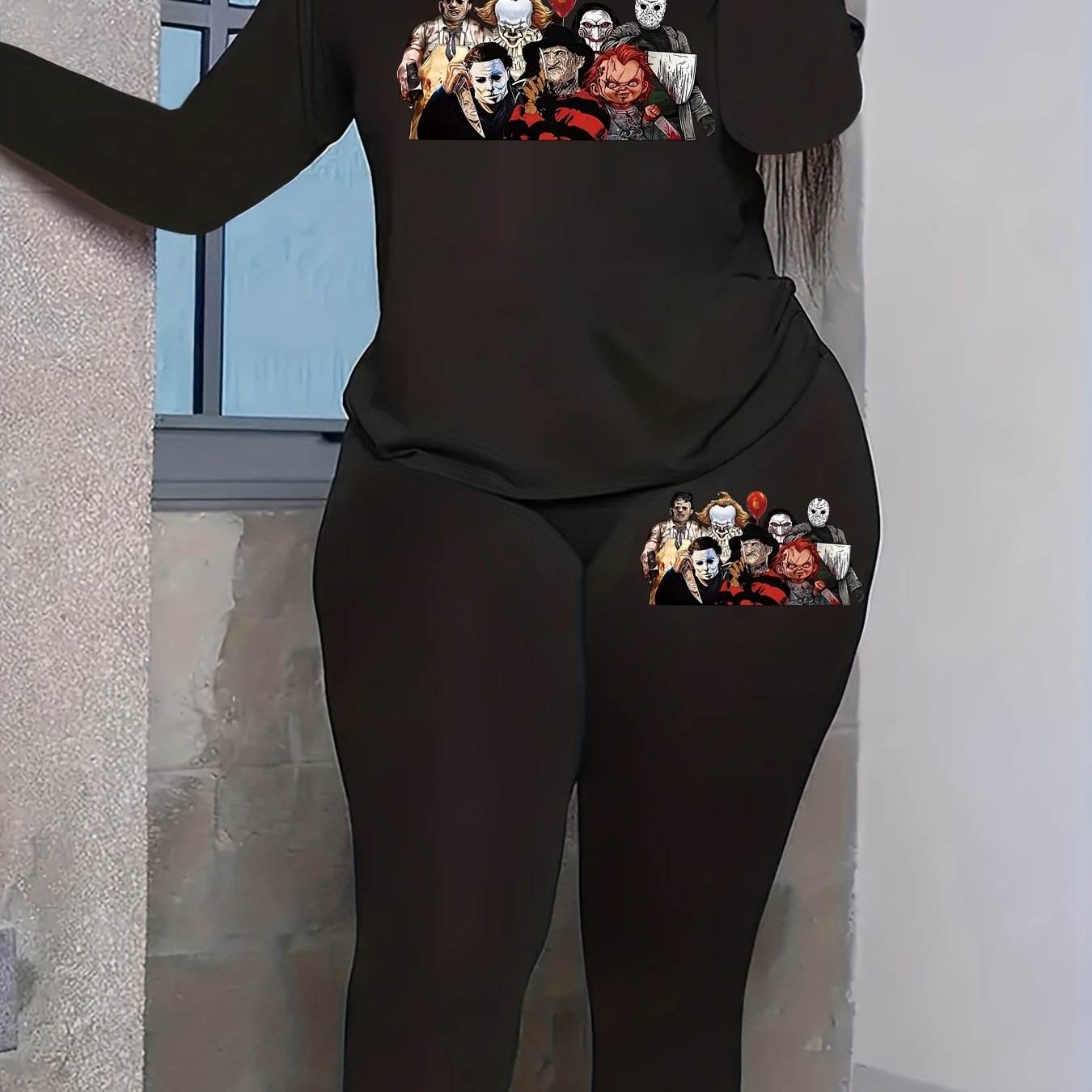 Women's Plus Grim Reaper Print Tee & Legging Set
