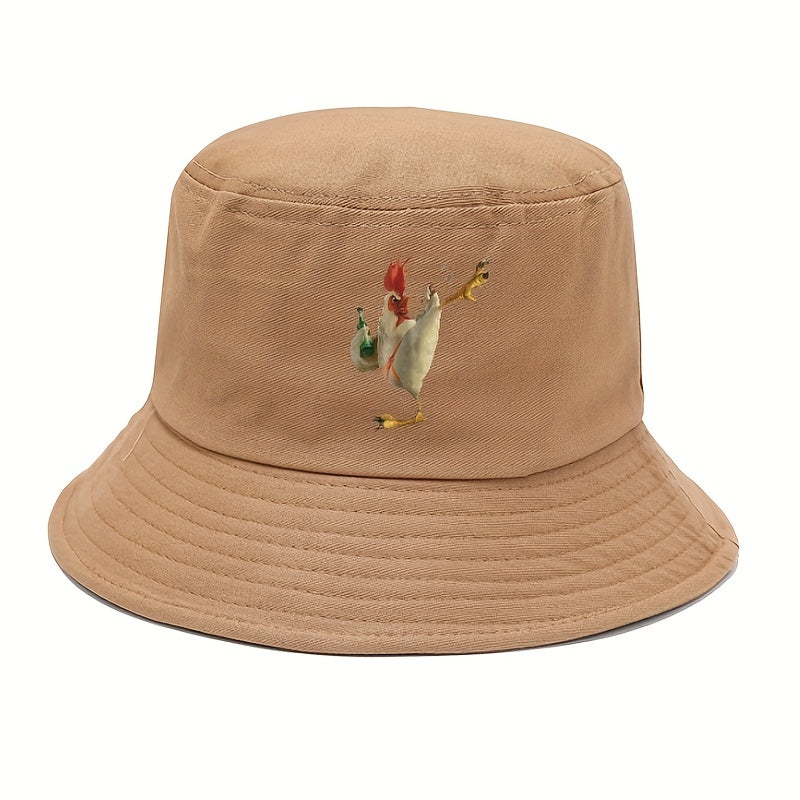 Cartoon Rooster Embroidered Sunscreen Bucket Cap