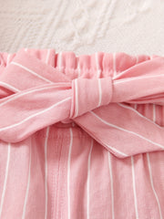 Girls' High Waist Striped Wide Leg Cropped Trousers