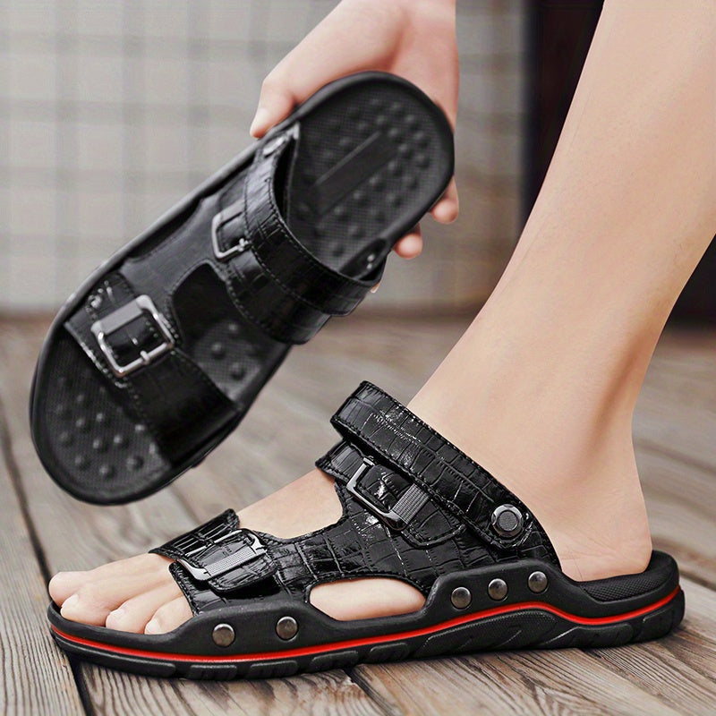 Men's Leather Slide Sandals Non Slip Comfortable Casual