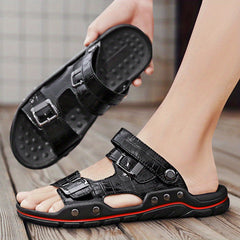 Men's Leather Slide Sandals Non Slip Comfortable Casual