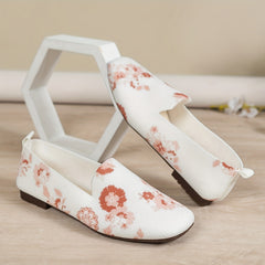 Women's Floral Printed Knitted Flat Shoes Comfy Square Open Slip On Shoes