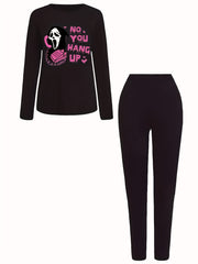 Letter Print Matching Set Long Sleeve T-shirt & Leggings Outfit
