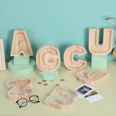 Wooden Piggy Bank Coin Piggy Bank DIY Children Letter Decorated Gift