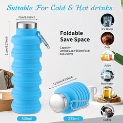Foldable Reusable Silicone Water Bottle 16oz Leakproof Cup with Lid for Camping