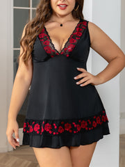 Sexy Nightdress Women's Plus Floral Jacquard Lace V Neck Sleep Dress
