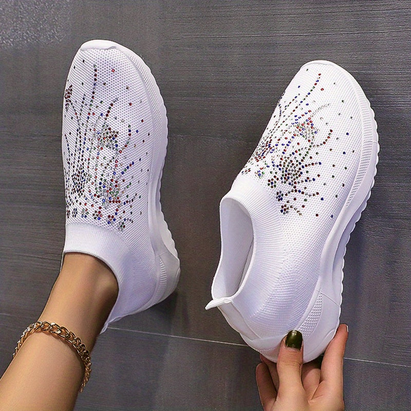 Rhinestone Decor Platform Slip-On Sneakers Outdoor Walking Shoes