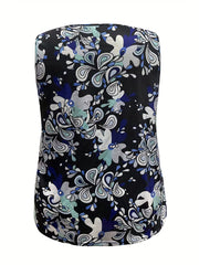 Casual Tank Top Allover Print Cut Out Ring Women's Plus