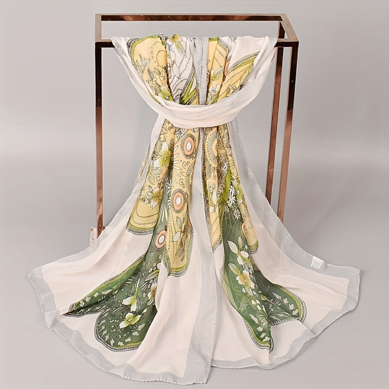 Geometric Flower Print Chiffon Scarf Thin Windproof Shawl