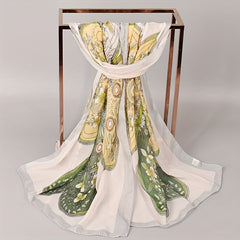 Geometric Flower Print Chiffon Scarf Thin Windproof Shawl