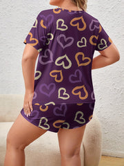 Heart Print Short Sleeve Tee & Shorts Loungewear Set