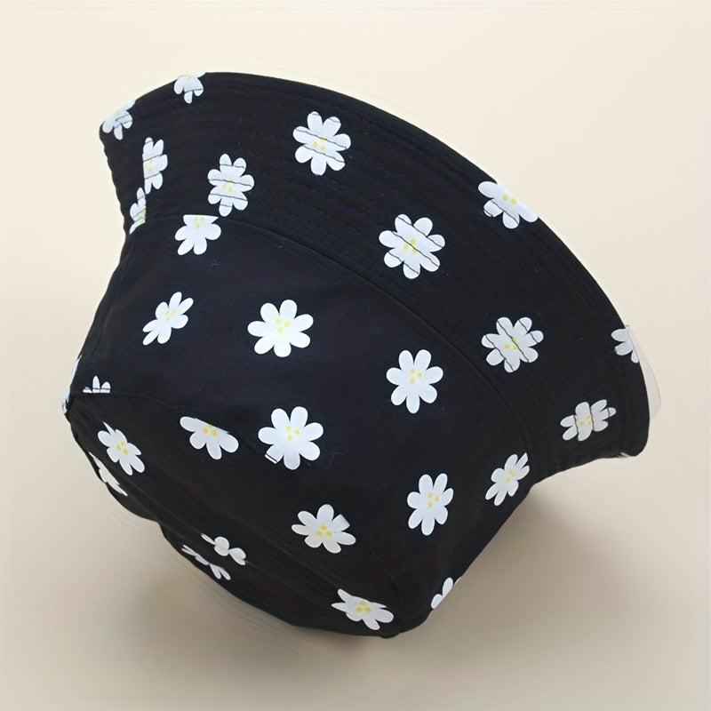 Daisy Print Reversible Bucket Hat Summer Sunscreen Casual Fisherman Cap