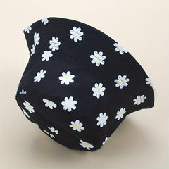 Daisy Print Reversible Bucket Hat Summer Sunscreen Casual Fisherman Cap