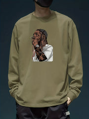 Stylish Hiphop Print Men's Graphic Crew Neck Long Sleeve T-shirt
