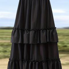 Tiered Skirt with Ruffle Trim Elastic Waist Layered Skirt