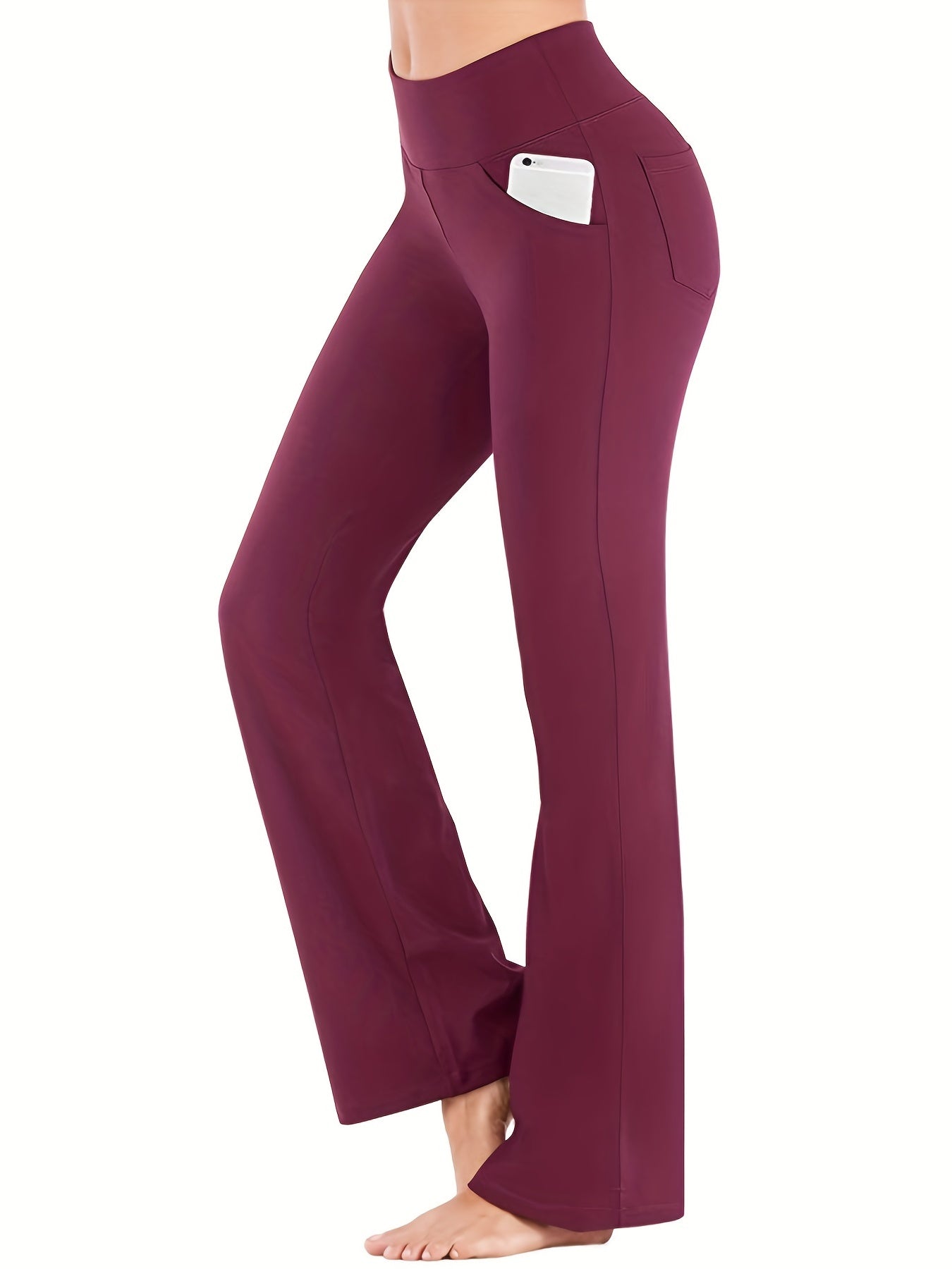 Women's High Waisted Bootcut Leggings with Pockets - Flared Yoga Pants