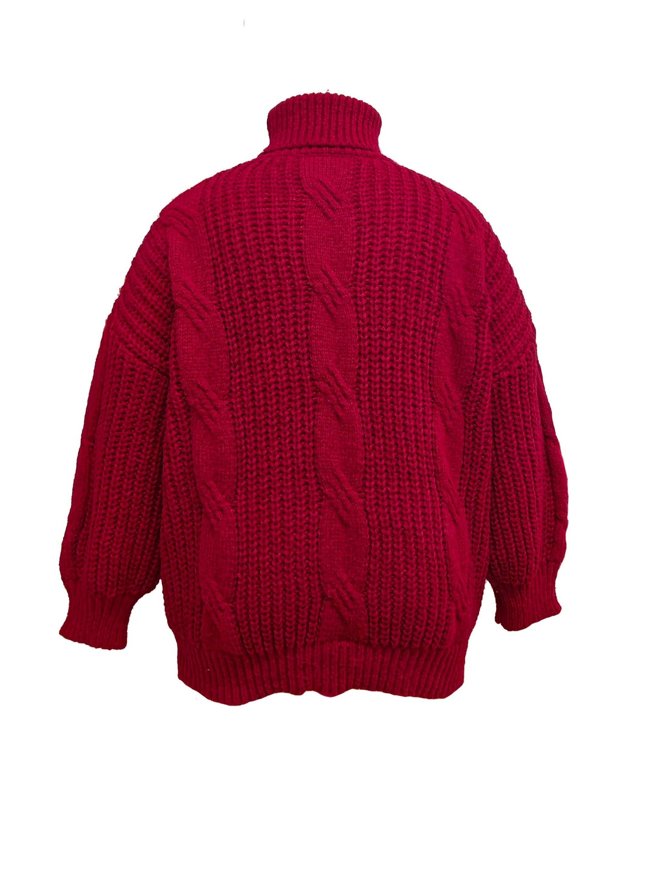 Solid Cable Lantern Sleeve Turtle Neck Sweater