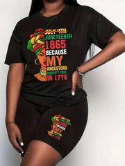 Casual 2pcs Set Women's Plus Graphic Tee & Biker Shorts Set