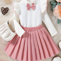Baby Toddler High Neck Knit Top Pleated Skirt Set