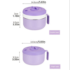 Stainless Steel Noodle Bowl with Lid, Bento Box, Portable Soup Bowl