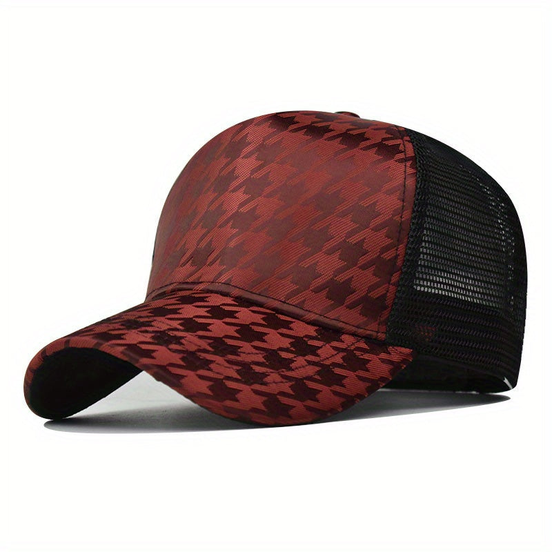 Houndstooth Baseball Cap Mesh Trucker Hat