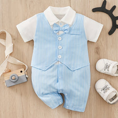 Baby Boys Bowtie Lapel Collar Creeper Romper Gentleman Jumpsuit