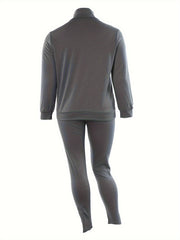 Two Piece Set: Long Sleeve Half Zipper Sweatshirt & Ripped Pants