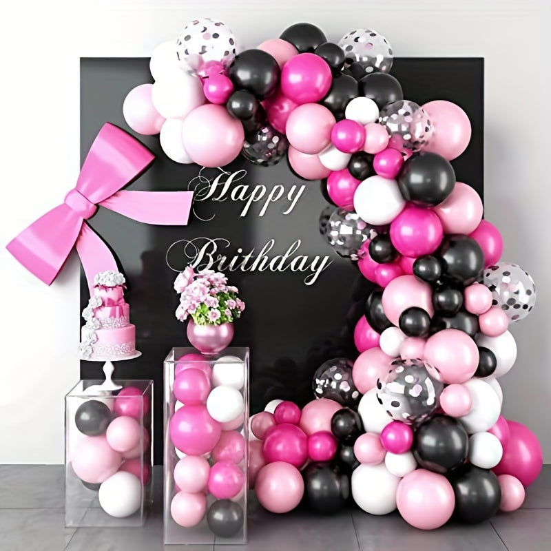 114-Piece Pink Rose Red Balloon Garland Set for Girls' Birthday & Wedding