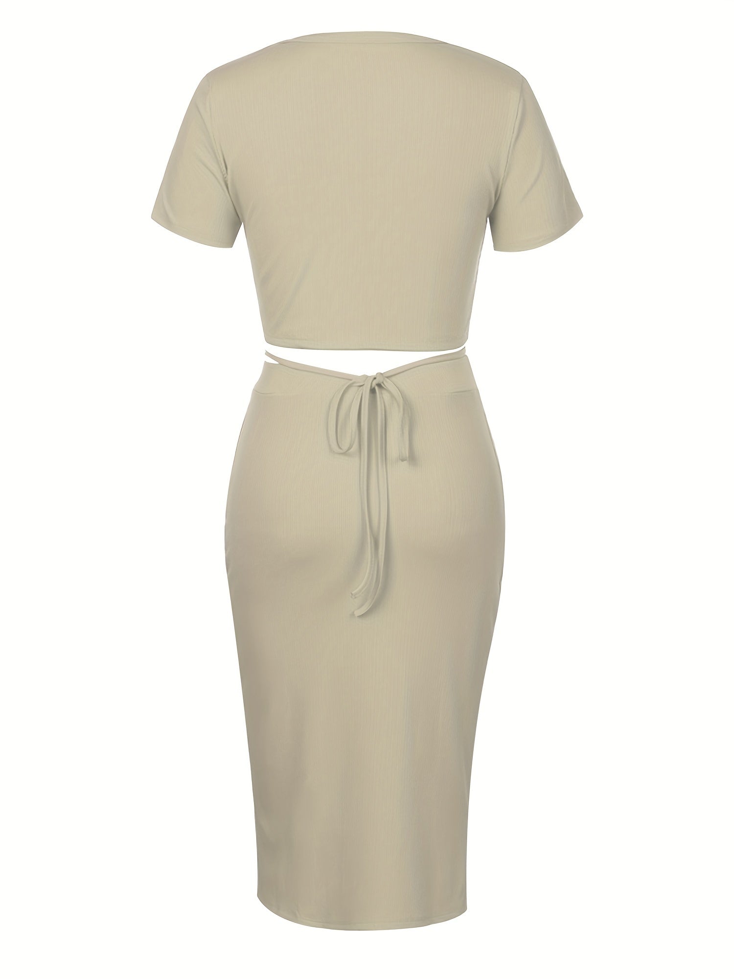 Casual 2pc Set Crop Tee & Button High Waist Skirt Outfit Women's Clothing