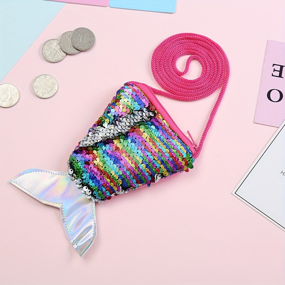 Colorful Sequin Mermaid Tail Coin Purse Crossbody Bag
