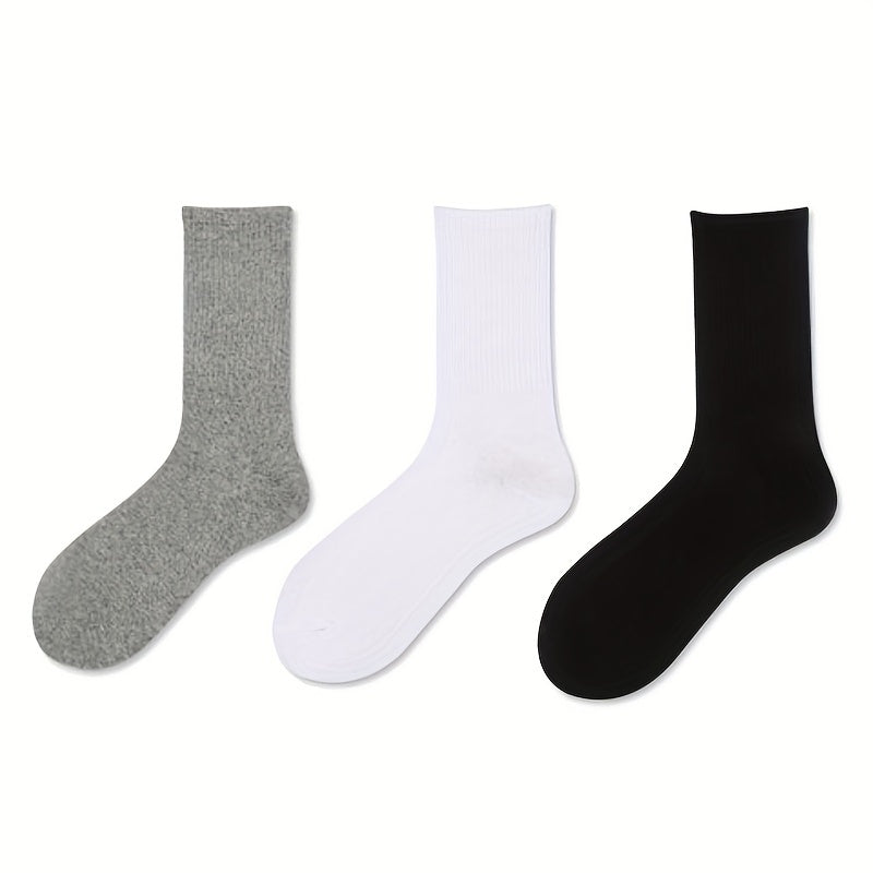 3 Pairs Solid Socks Comfy & Breathable All Match Women's Stockings