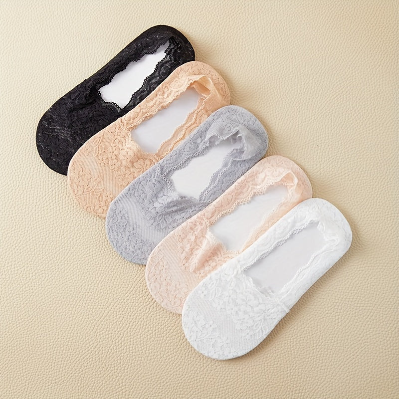 5 Pairs Floral Lace No Show Socks for Women