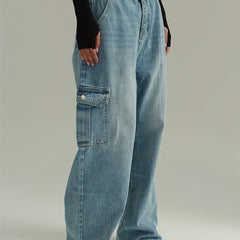 High Rise Loose Baggy Denim Cargo Pants Floor Length