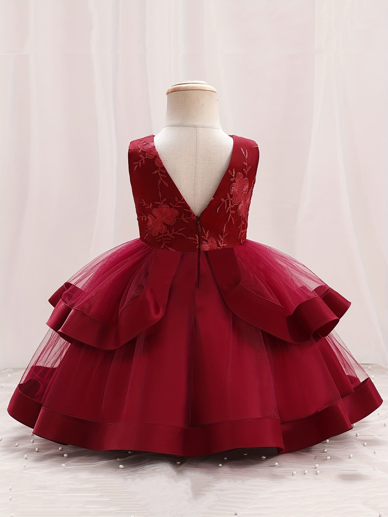 Baby Girls Floral Sleeveless Backless Layered Mesh Princess Dress