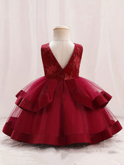Baby Girls Floral Sleeveless Backless Layered Mesh Princess Dress
