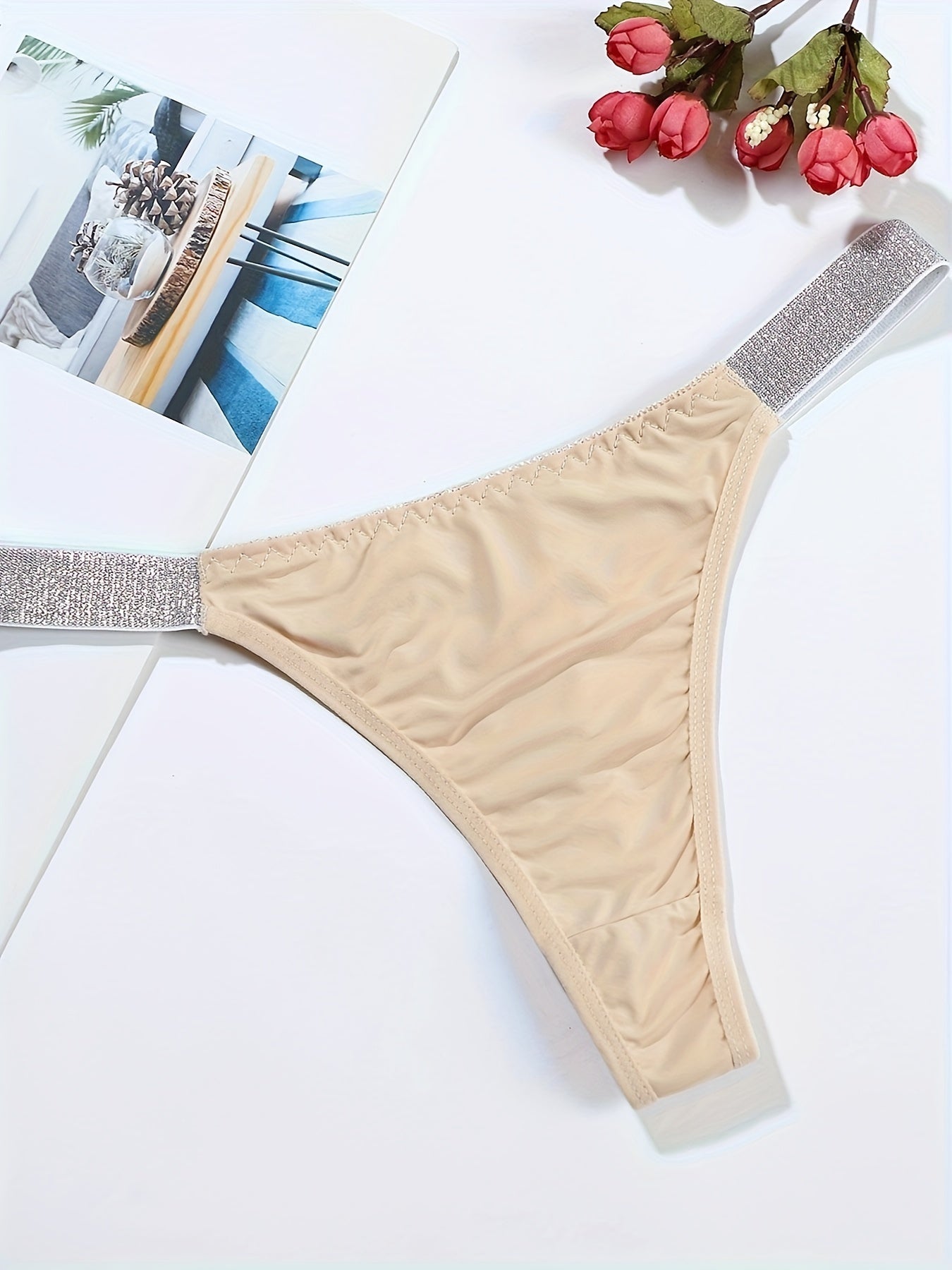 5pcs Colorblock Low Waist Thongs Stretchy Intimates Panties