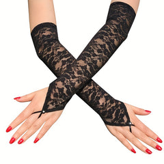 Long Lace Gloves Women Dress Accessories Thin Sunscreen Fingerless Gloves