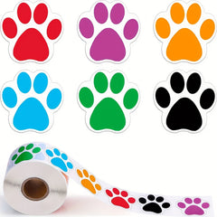 500 Colorful Paw Stickers Roll - Self adhesive Pet Puppy Label Decals