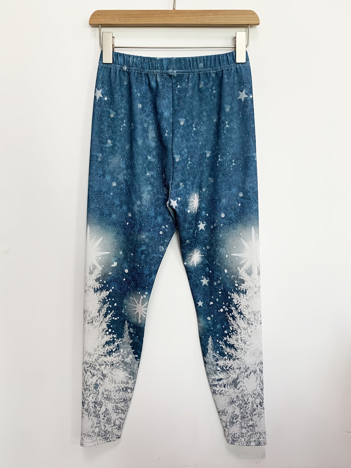 Snowflake Print Slim Leggings Elastic Waist Women's Clothing